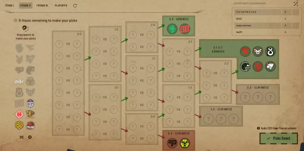 Pick’Em на вторую стадию BLAST.tv Austin Major 2025