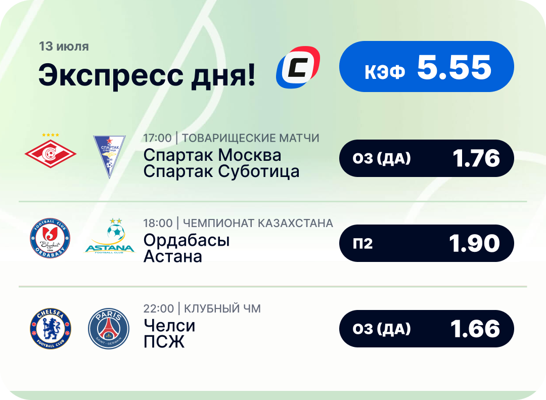 Футбольный экспресс дня на 13 июля №1
