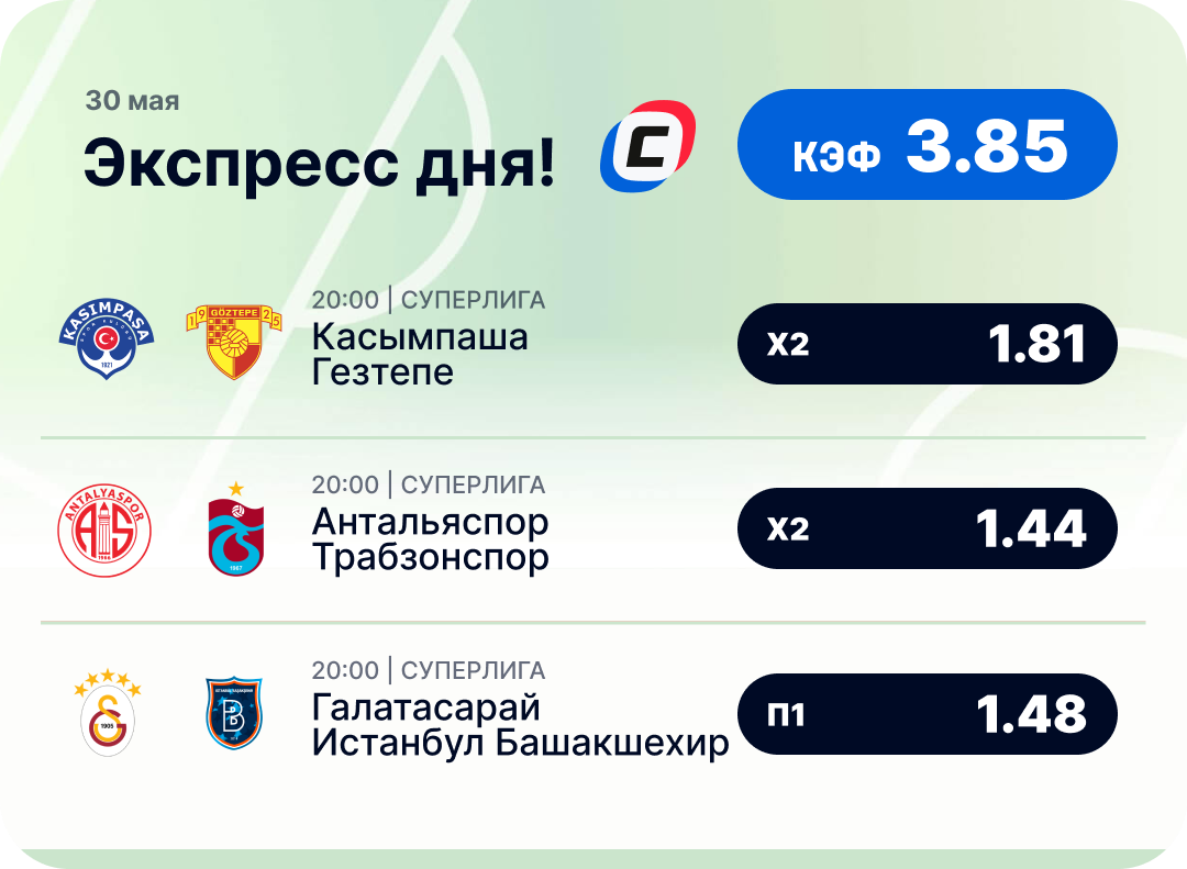 Футбольный экспресс дня на 30 мая №1