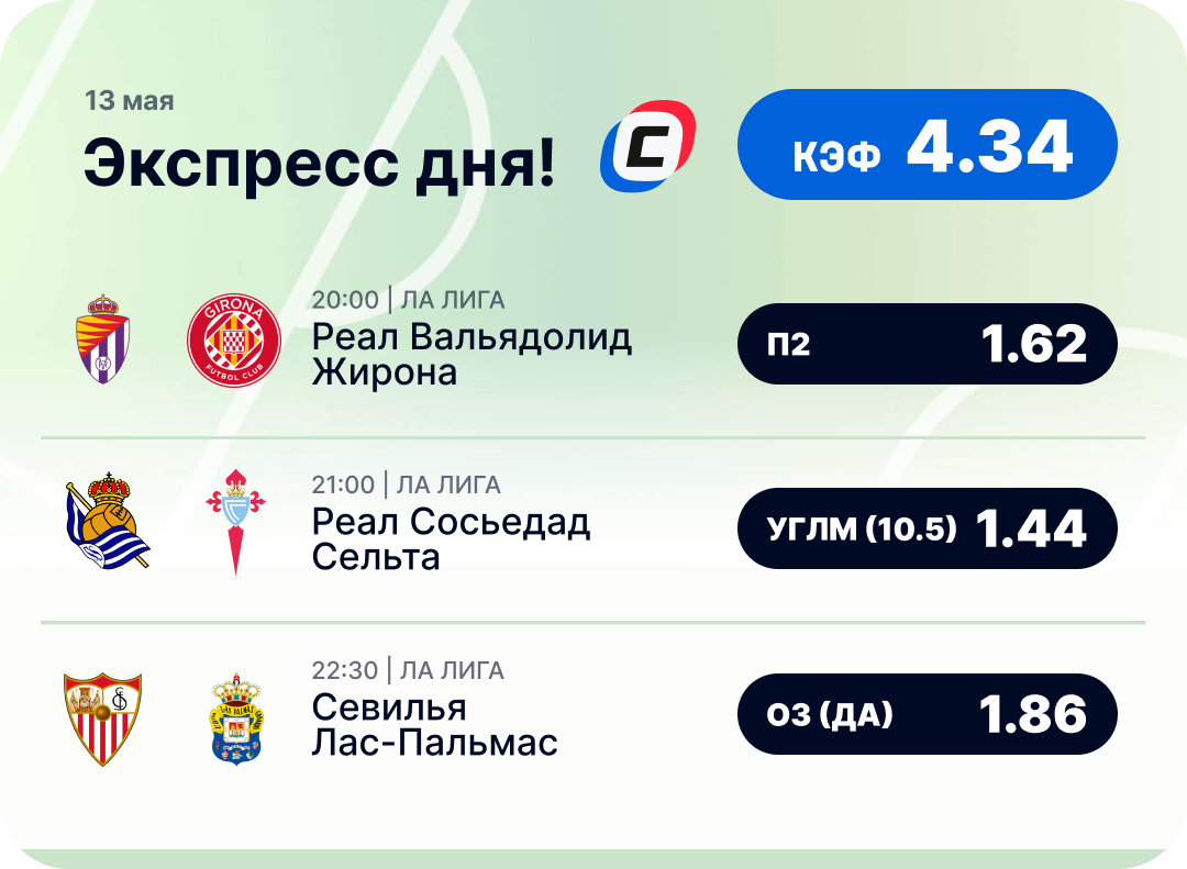 Футбольный экспресс дня на 13 мая