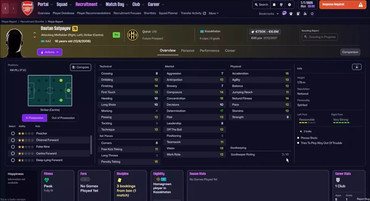 Вундеркинды в FM 26 Дастан Сатпаев (Кайрат)