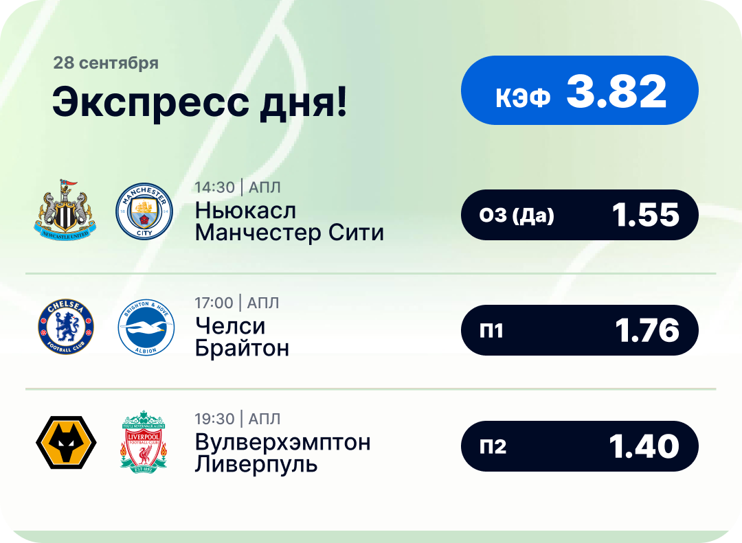 Футбольный экспресс дня на 28 сентября №1