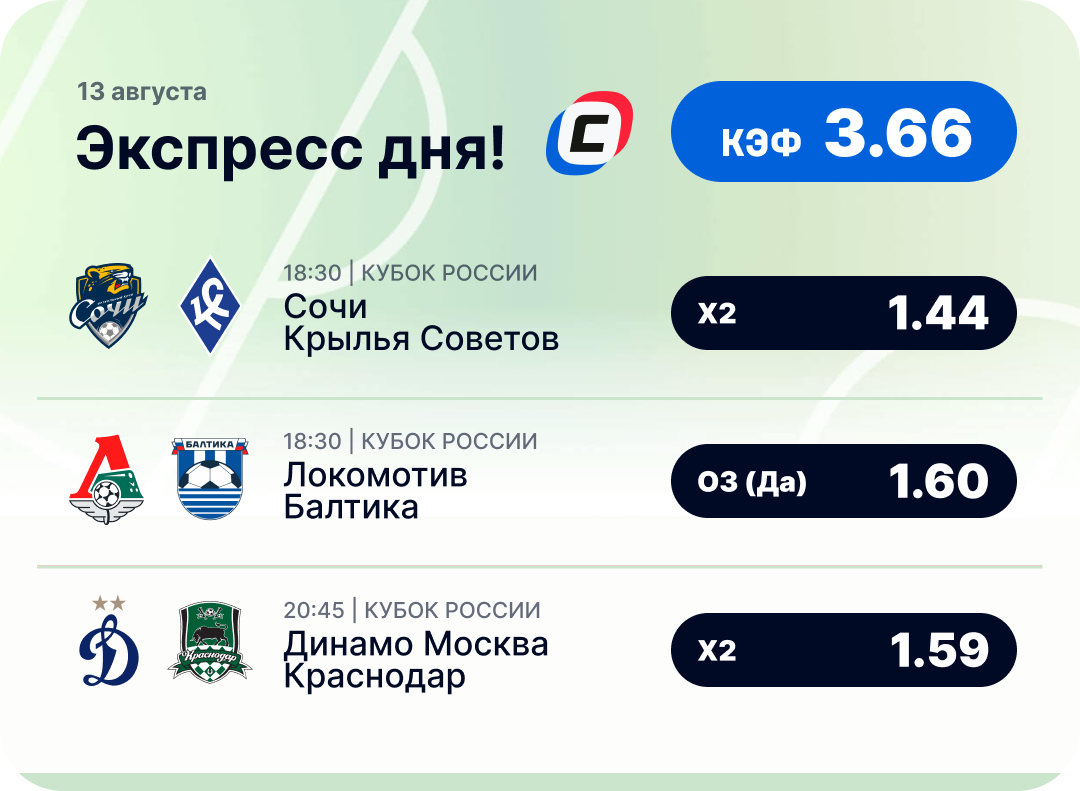 Футбольный экспресс дня на 13 августа №1