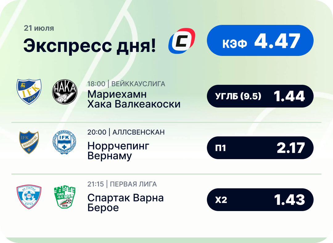 Футбольный экспресс дня на 21 июля №2