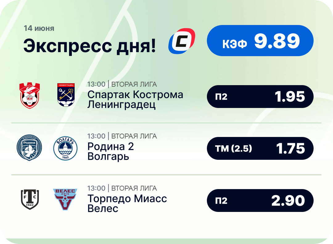 Футбольный экспресс дня на 14 июня №2