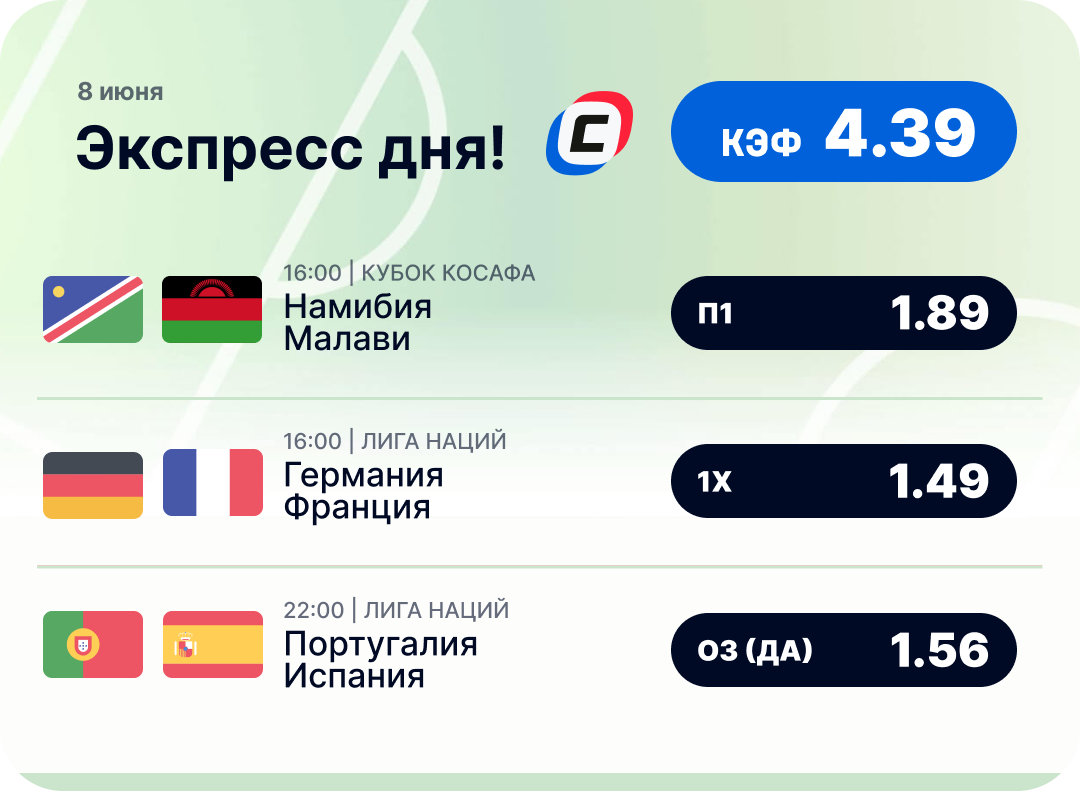 Футбольный экспресс дня на 8 июня №1