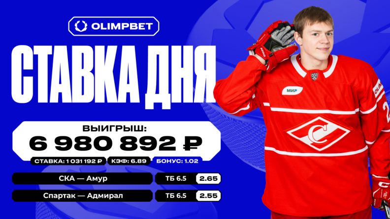 Более 6.9 миллионов рублей выиграл клиент OLIMPBET на хоккее 