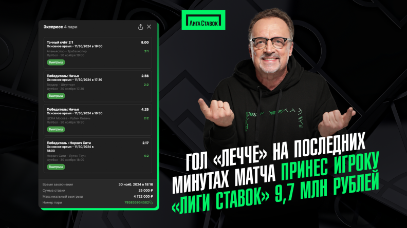 Гол "Лечче" на последних минутах матча принес игроку "Лиги Ставок" 9,7 млн рублей