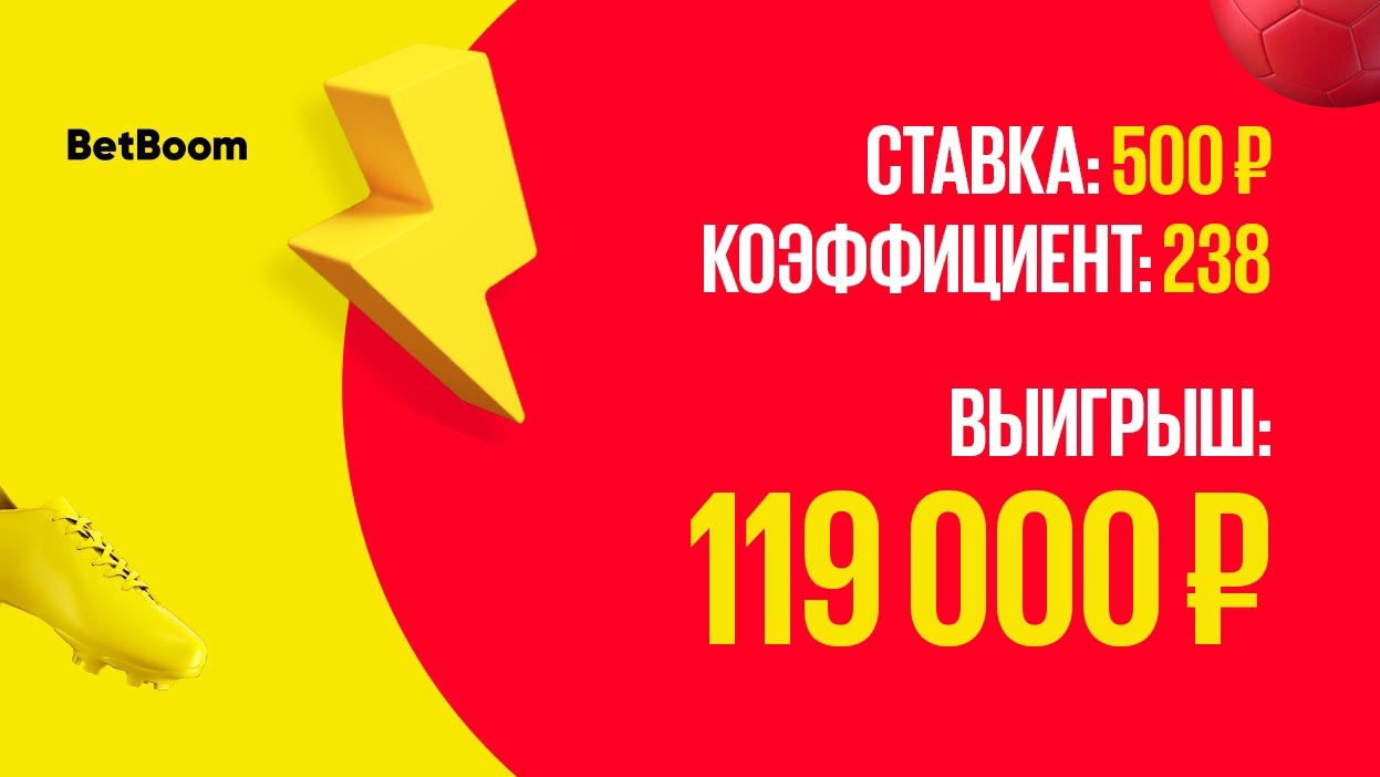 Клиент BetBoom выиграл 119 000 рублей, собрав экспресс из 18 событий
